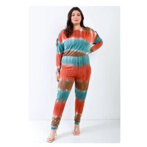Plus Size Curvy Tie-dye Lace Up Shoulder Details Jumpsuit 1XL